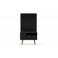 Manhattan Comfort 7PMC70 Tribeca 35.43 Mid-Century Modern TV Stand and Panel with Media and Display Shelves in Black